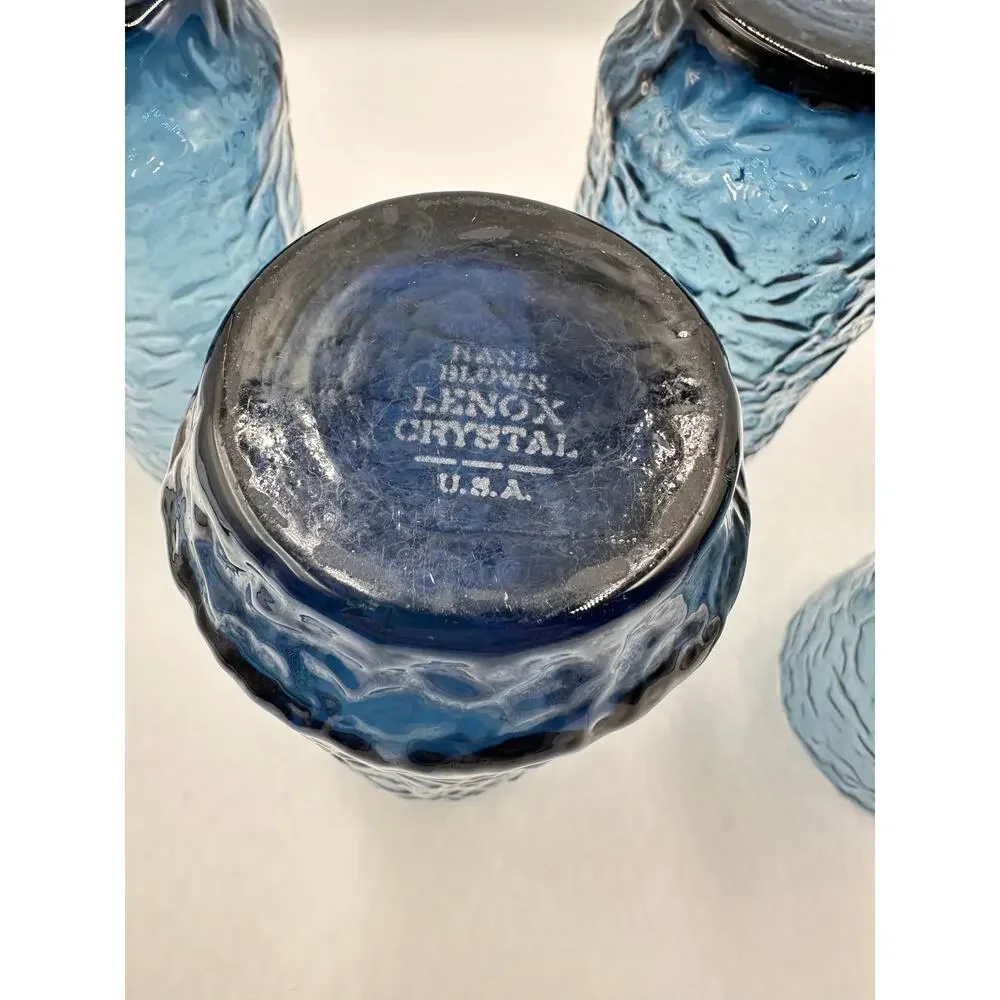 Lenox Dark Blue Hand Blown Crystal Water Tea Glasses - Set of 4